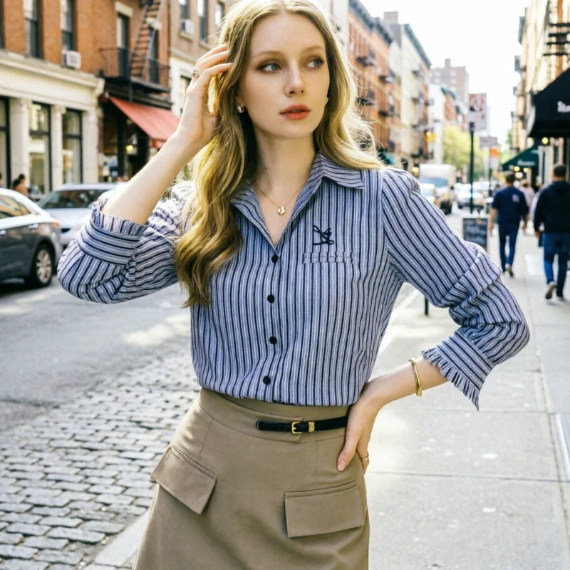 Striped Office Blouse | Wovetsa
