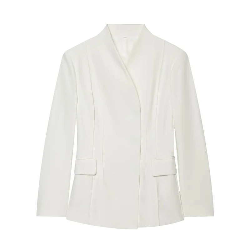High Collar Slim Blazer & Wide Leg Trouser Set | Wovetsa