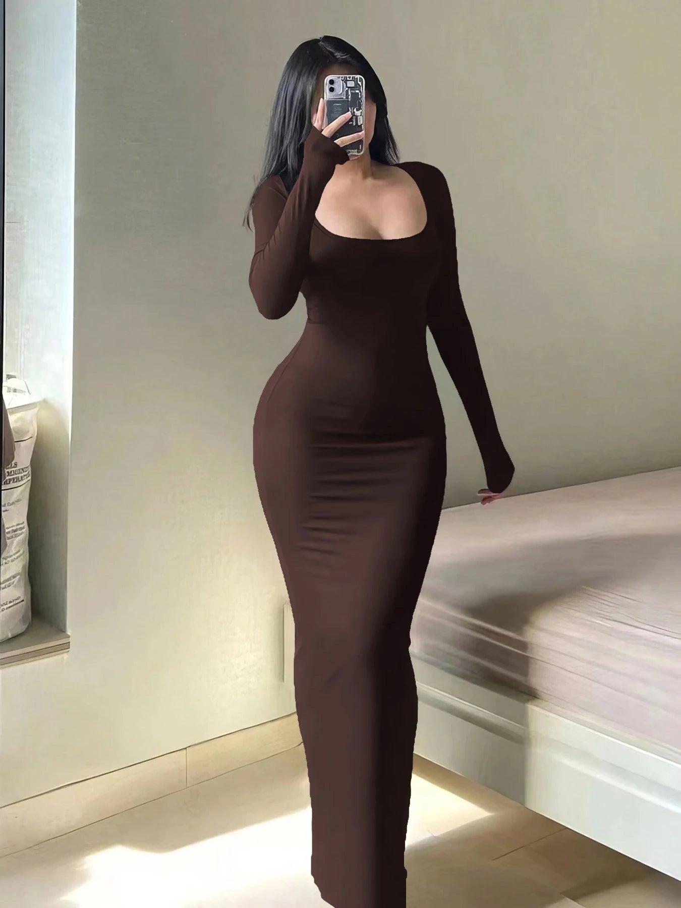 Women's Solid Long Sleeve Bodycon Dress | Wovetsa