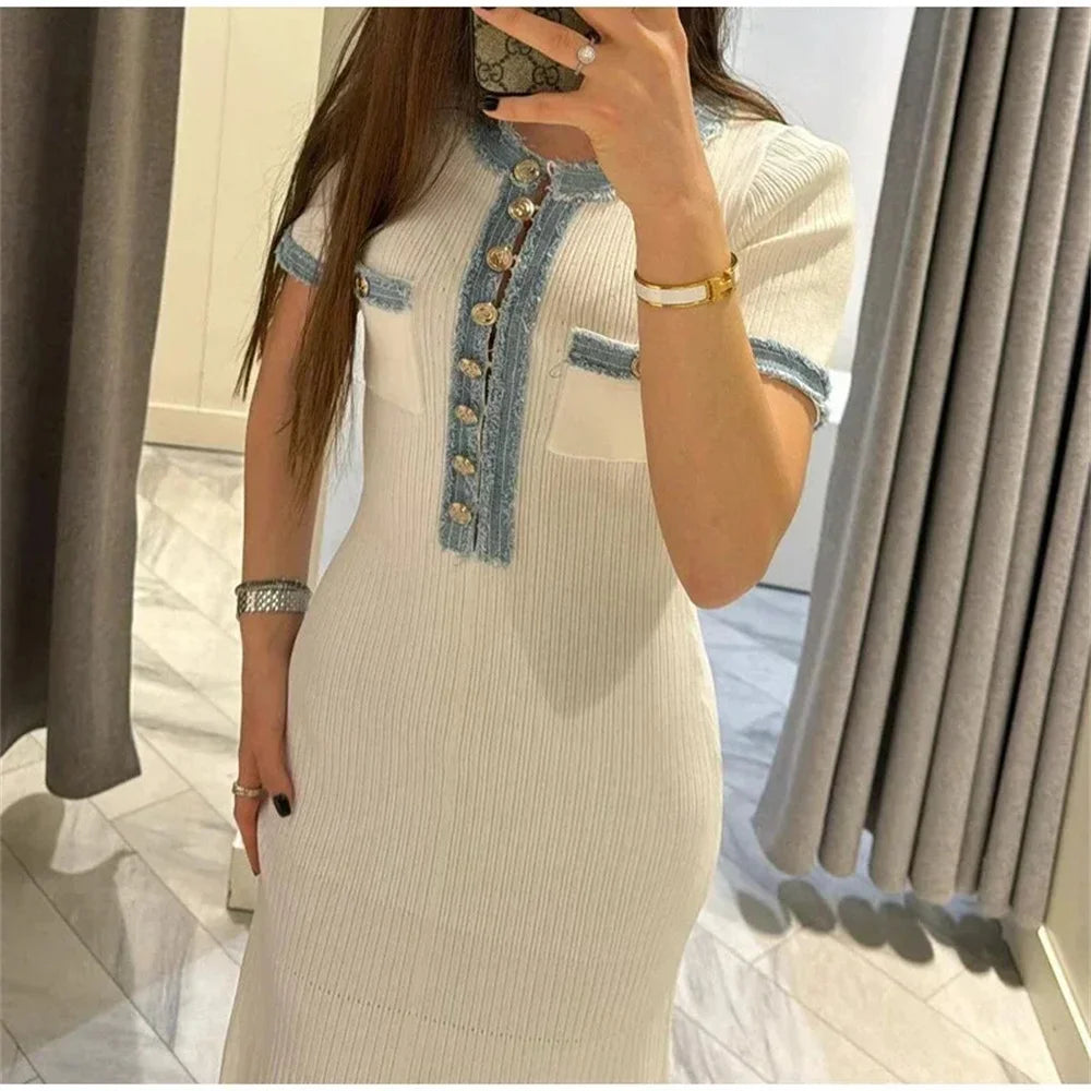 Contrast Knit Bodycon Maxi Dress | Wovetsa