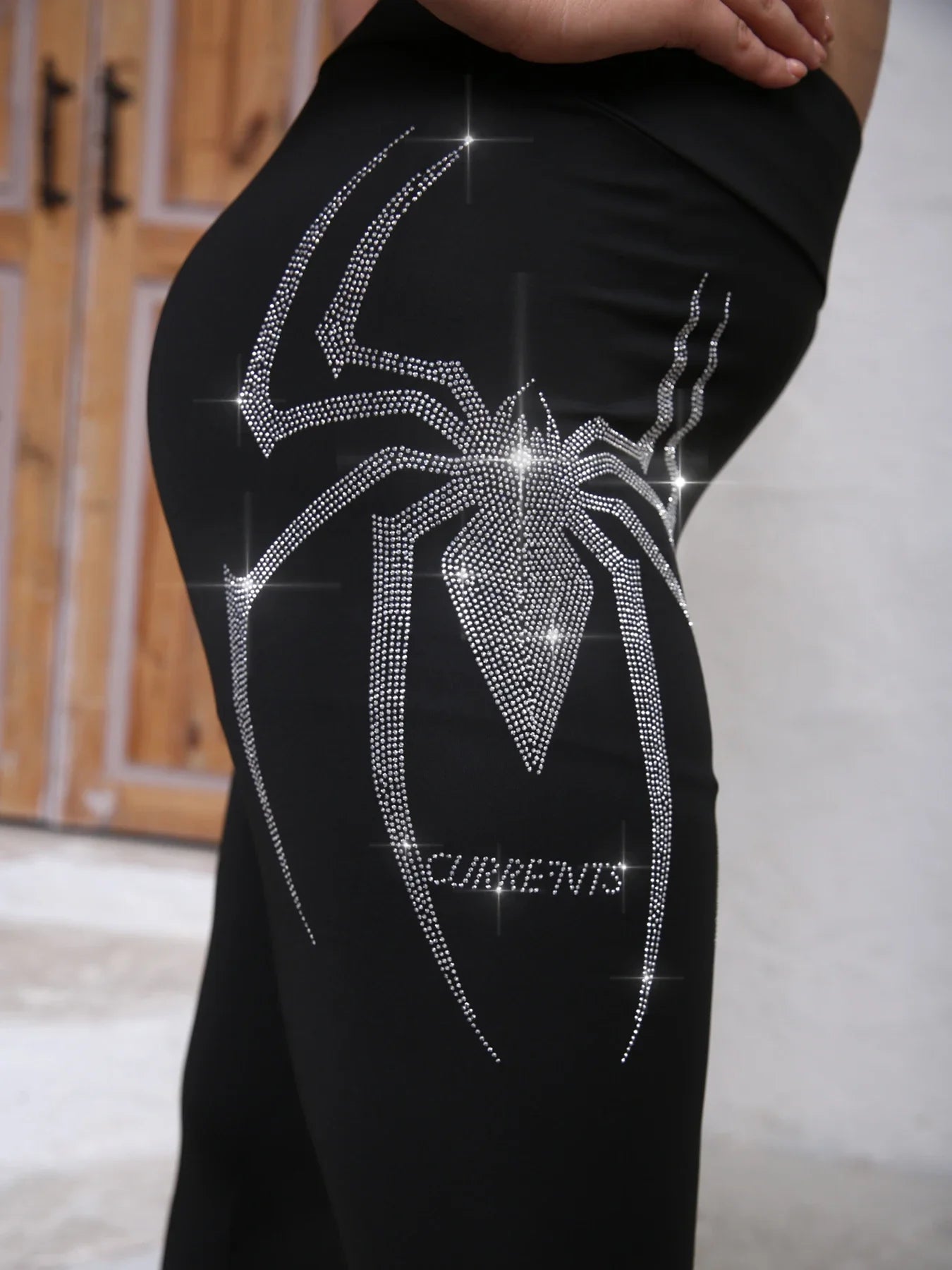 Plus Size Rhinestone Spider Print High-Waist Leggings | Wovetsa