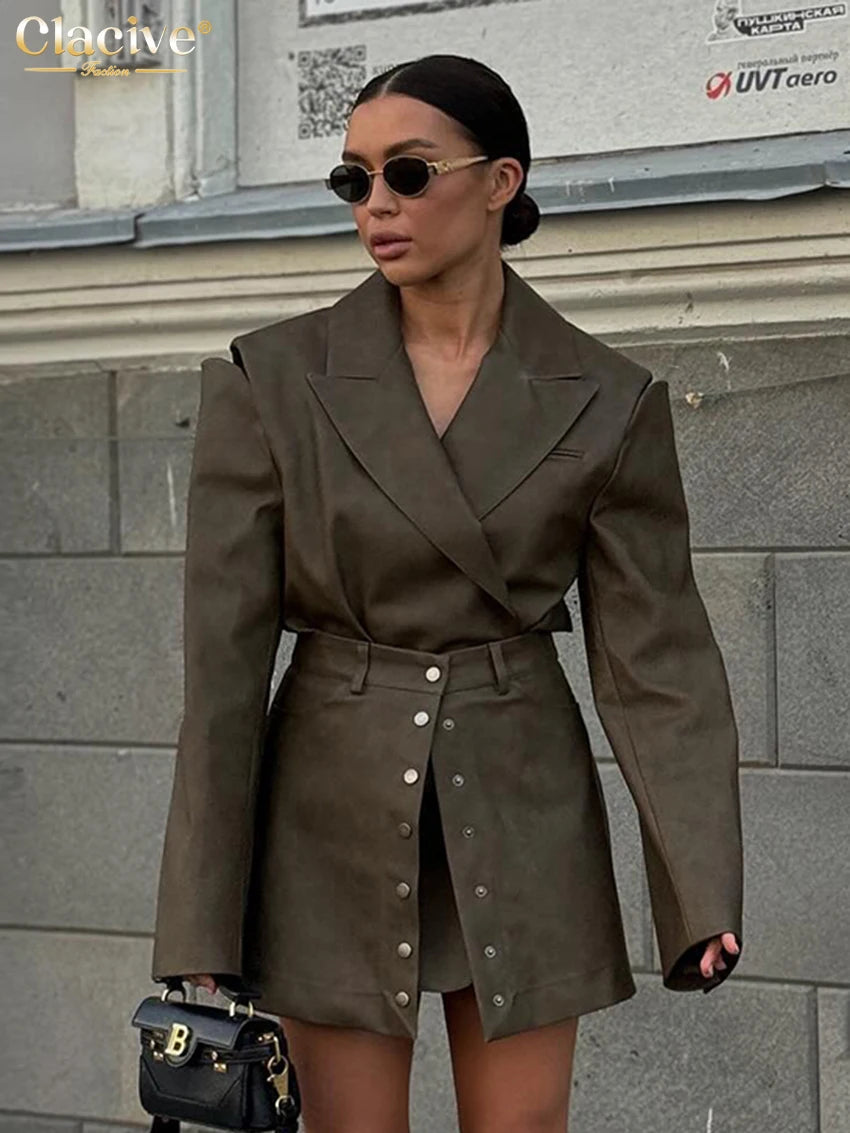 Long Sleeve Blazer & High-Waist Mini Skirt Two-Piece Set | Wovetsa