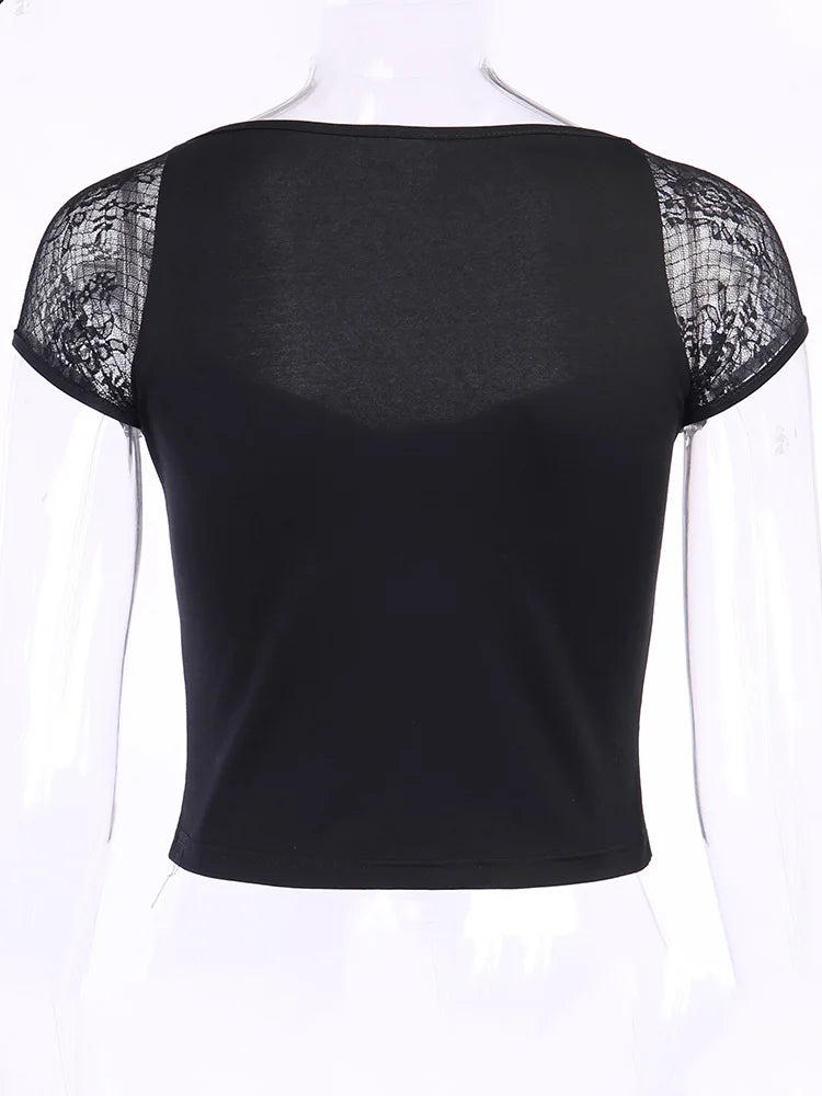 Gothic Mesh Lace Bandage Bodycon Top | Wovetsa