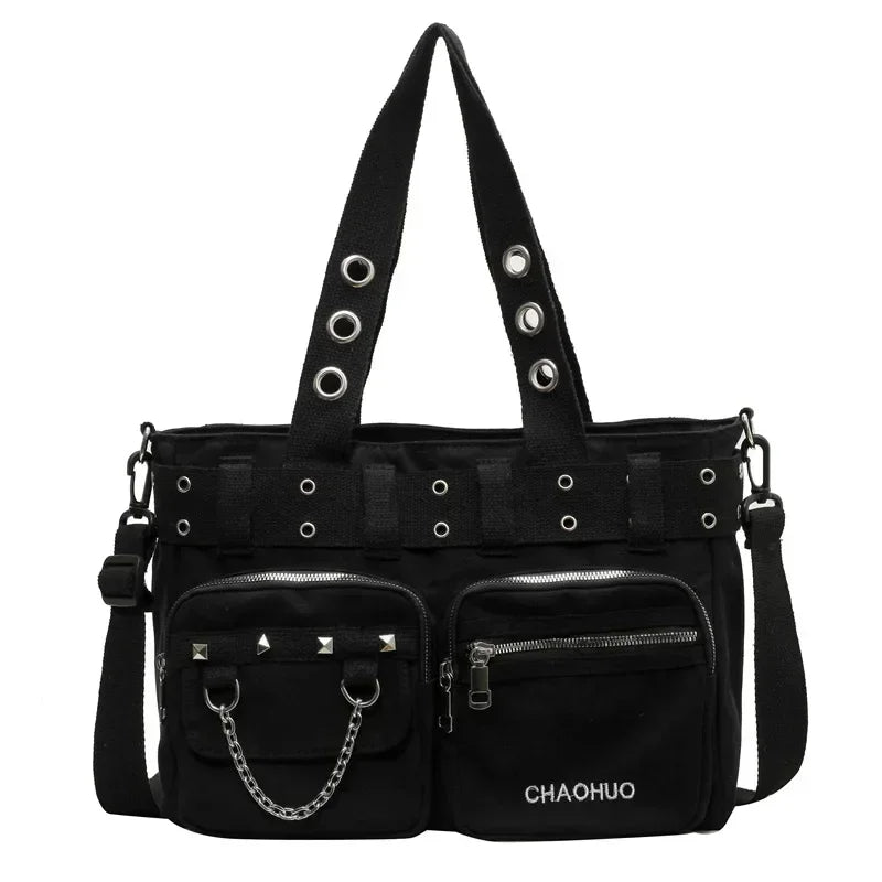Chain & Rivet Nylon Shoulder Bag | Wovetsa