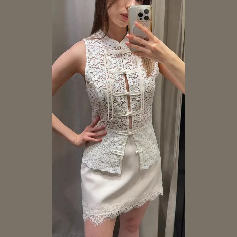 Lace Hollow Out Sleeveless Vest Top | Wovetsa