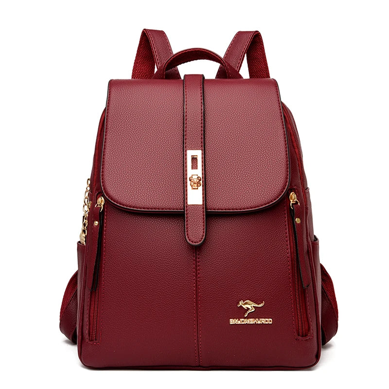 Women's PU Leather Backpack with Lock Detail | Wovetsa