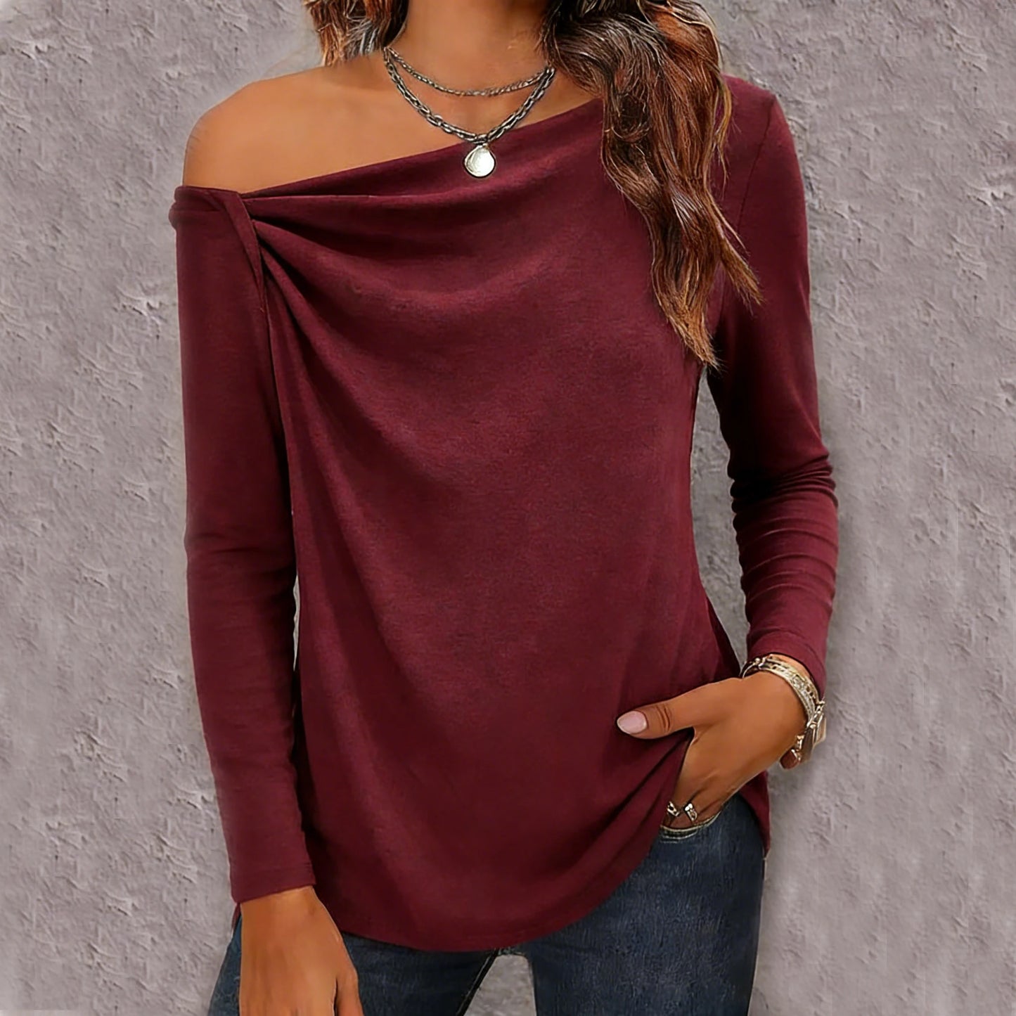 Slash Neck Ruffle Long Sleeve Crop Top | Wovetsa