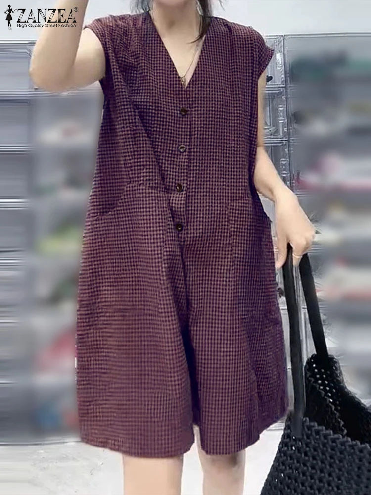 Plaid Sleeveless Jumpsuit | Wovetsa