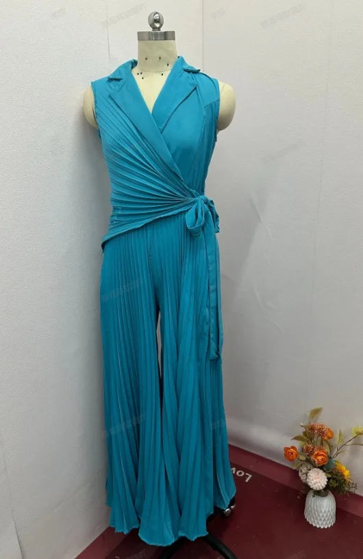 Lace-Up V-Neck Wide-Leg Jumpsuit | Wovetsa