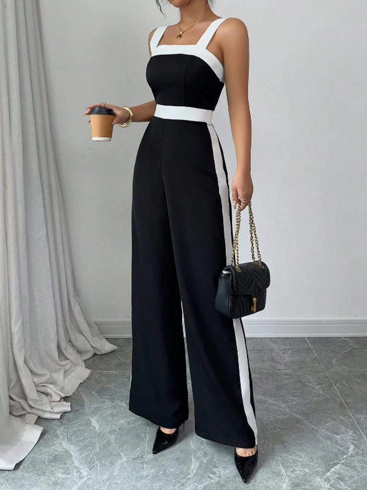Contrast Trim Square-Neck Jumpsuit | Wovetsa
