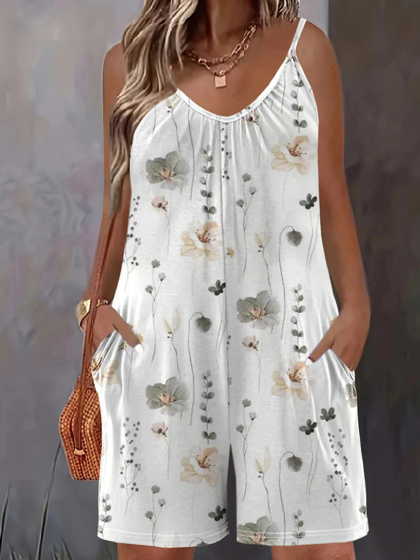 Plus Size Floral Cami Romper Jumpsuit | Wovetsa