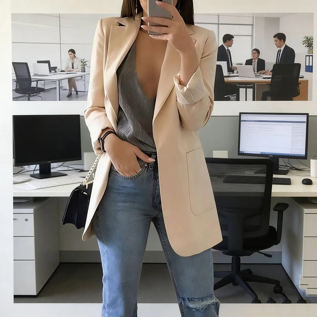Lapel Blazer Loose Fit Buttonless | Wovetsa