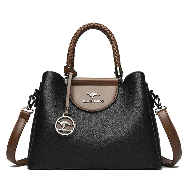 3-Layer PU Leather Tote Shoulder Bag | Wovetsa
