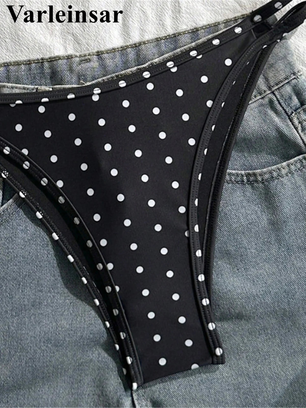Polka Dot V-Neck High-Leg Bikini Set | Wovetsa