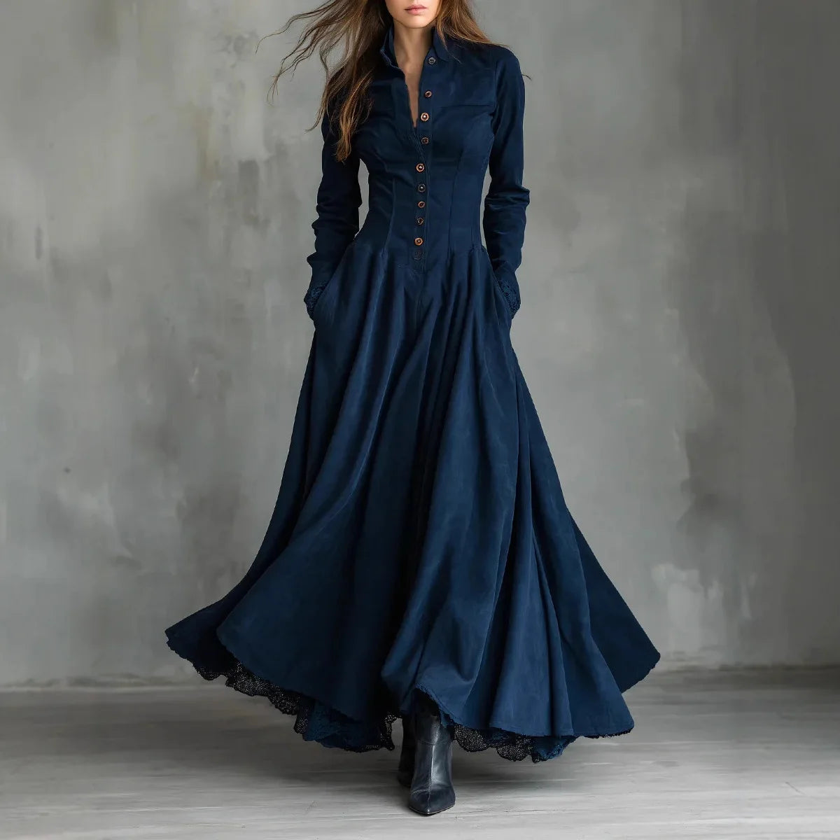 Faux Suede Lace-Trim Shirt Dress | Wovetsa