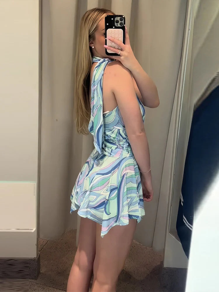Swirl Print Halter Mini Dress | Wovetsa