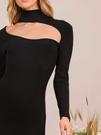 Mock Neck Cut-Out Long Sleeve Midi Dress