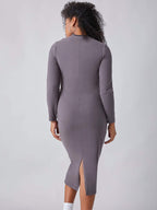 Mock Collar Cut-Out Midi Dress with Back Split