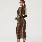 Animal Print Mock Neck Long Sleeve Midi Dress | Wovetsa