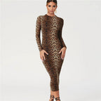 Animal Print Mock Neck Long Sleeve Midi Dress | Wovetsa