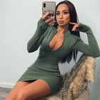 Stand Collar Ribbed Zip Mini Dress | Wovetsa