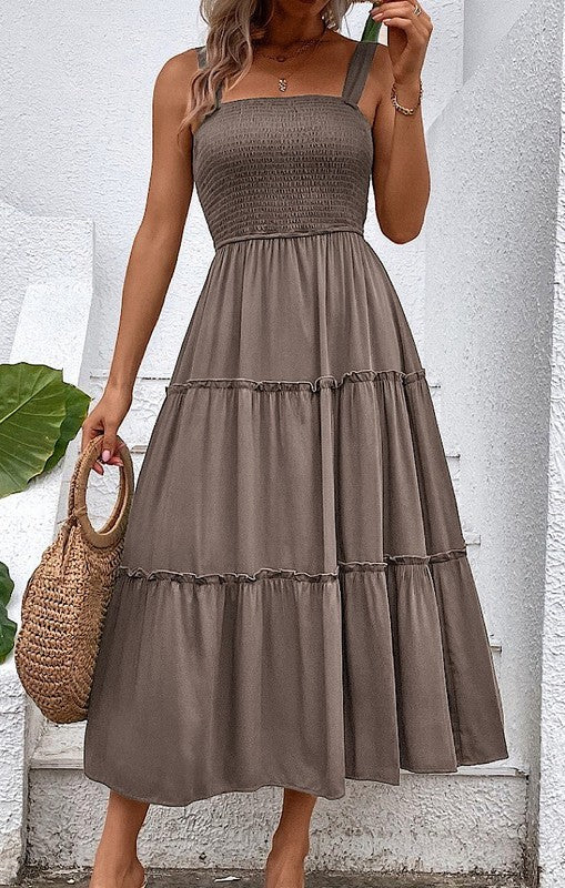 Spaghetti Strap Ruched A-Line Maxi Dress