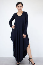 Asymmetric Hem Long Sleeve Maxi Dress