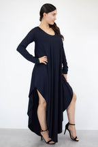 Asymmetric Hem Long Sleeve Maxi Dress