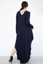 Asymmetric Hem Long Sleeve Maxi Dress