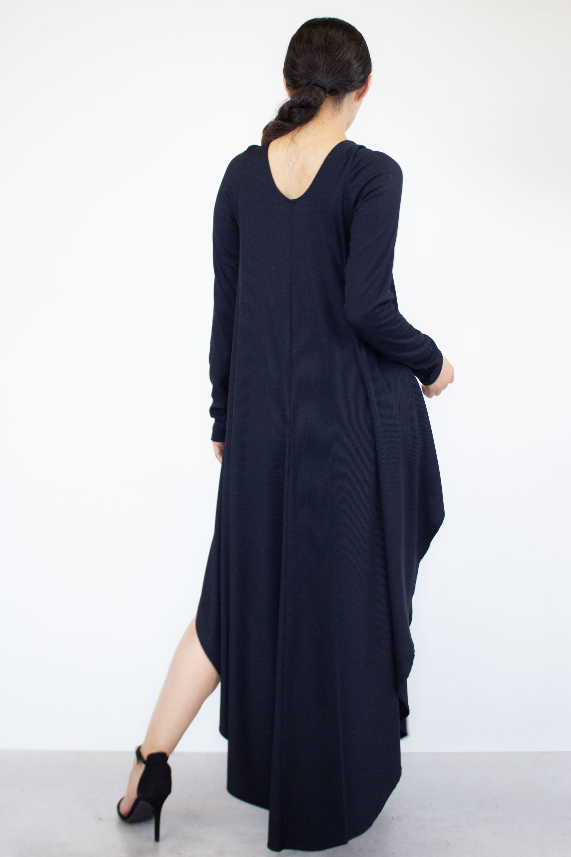 Asymmetric Hem Long Sleeve Maxi Dress
