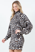 Cheetah Print Drop Shoulder Sweater Mini Dress