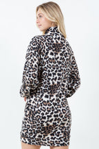 Cheetah Print Drop Shoulder Sweater Mini Dress
