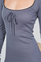 Pointelle Long Sleeve Mini Dress with Scalloped Neckline