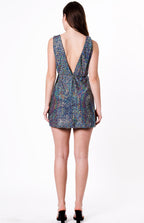 Sequined Deep V-Neck A-Line Mini Dress
