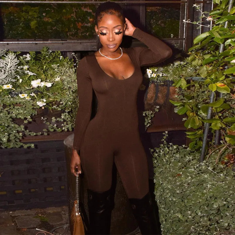 Skinny Long Sleeve Bodycon Jumpsuit | Wovetsa