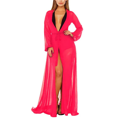 Deep V-Neck Chiffon Beach Cover-Up Maxi Dress | Wovetsa