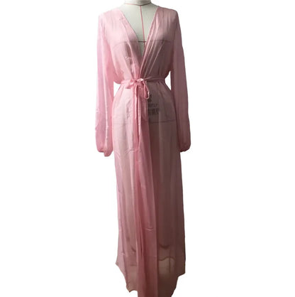 Deep V-Neck Chiffon Beach Cover-Up Maxi Dress | Wovetsa