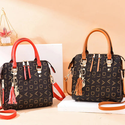 Letter & Tassel PU Top-Handle Tote Bag | Wovetsa