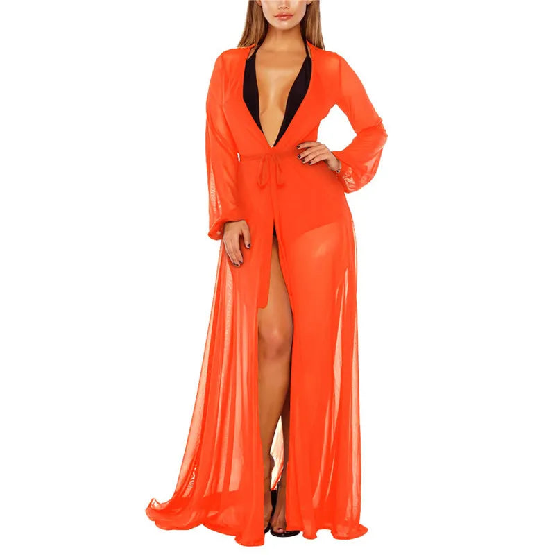 Deep V-Neck Chiffon Beach Cover-Up Maxi Dress | Wovetsa
