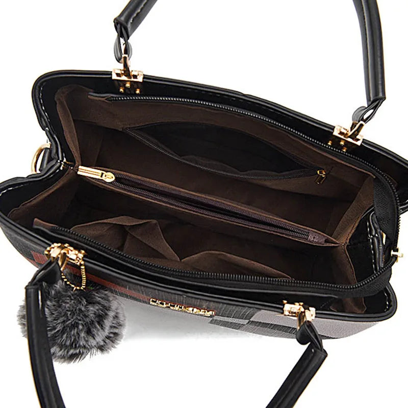 Plaid Pom-Pom Crossbody Satchel | Wovetsa