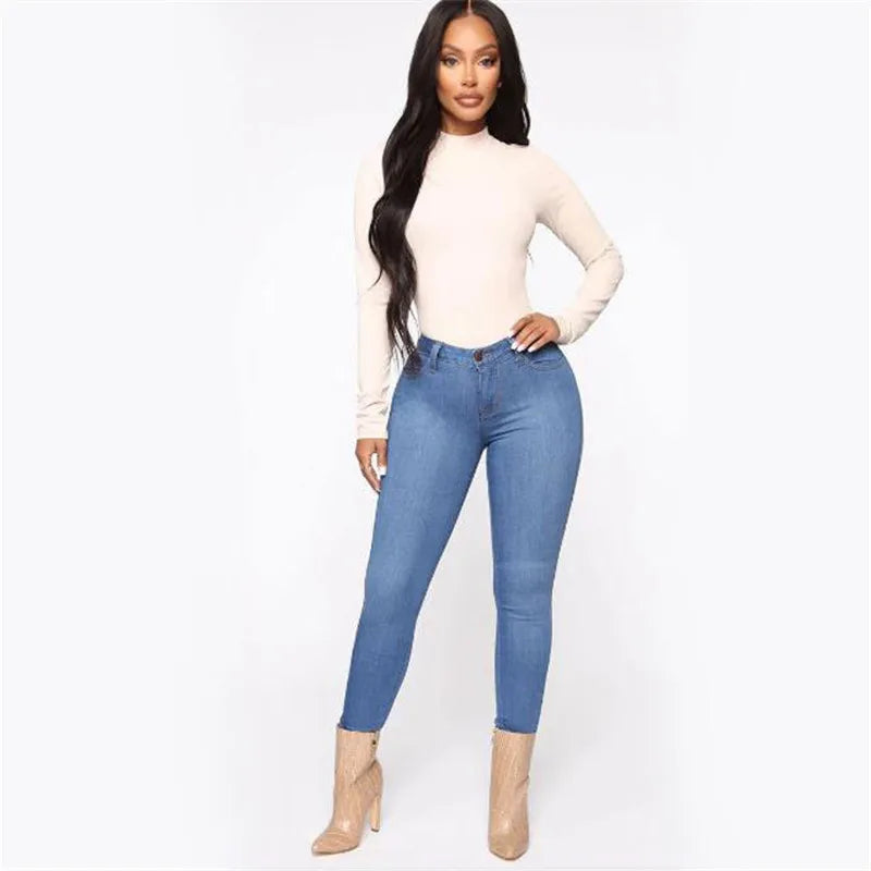 High Waist Slim Denim Pencil Pants | Wovetsa