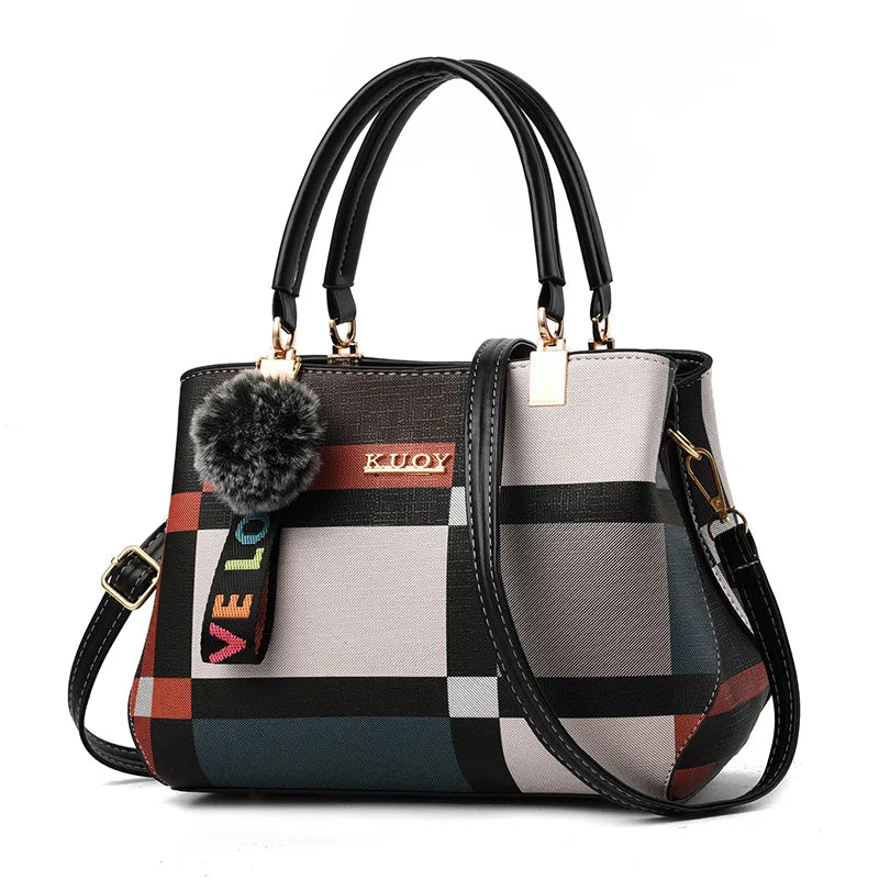 Plaid Pom-Pom Crossbody Satchel | Wovetsa