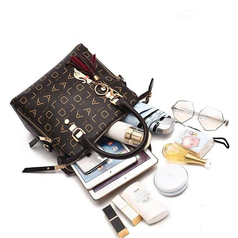 Letter & Tassel PU Top-Handle Tote Bag | Wovetsa