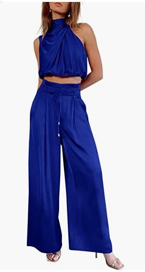 Sleeveless Crop Top & Wide-Leg Pants Two-Piece Set | Wovetsa
