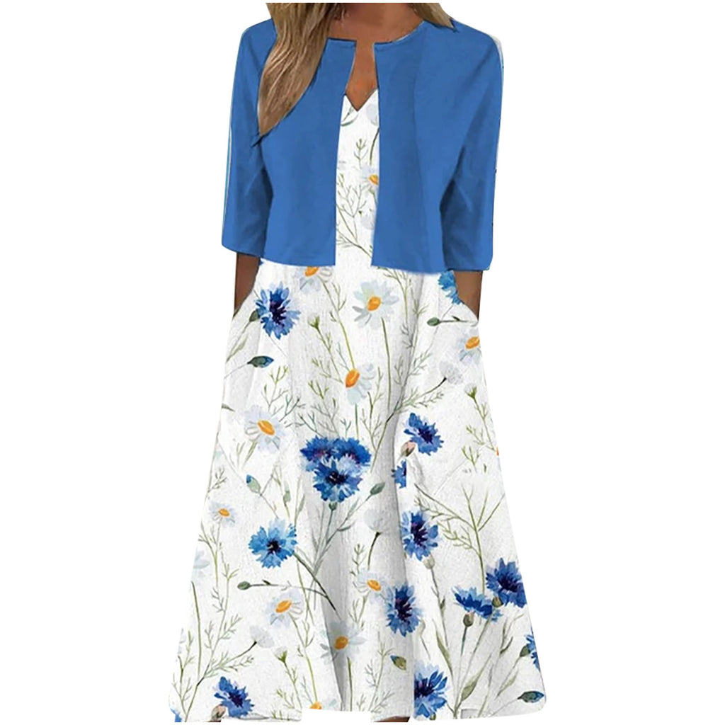 Floral Print Vest Dress & Cardigan Two-Piece Set | Wovetsa