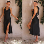 V-Neck Backless Slit Maxi Dress | Wovetsa