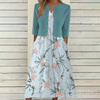 Floral Print Vest Dress & Cardigan Two-Piece Set | Wovetsa