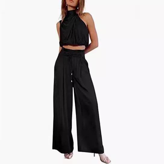 Sleeveless Crop Top & Wide-Leg Pants Two-Piece Set | Wovetsa