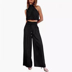Sleeveless Crop Top & Wide-Leg Pants Two-Piece Set | Wovetsa