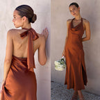 V-Neck Backless Slit Maxi Dress | Wovetsa
